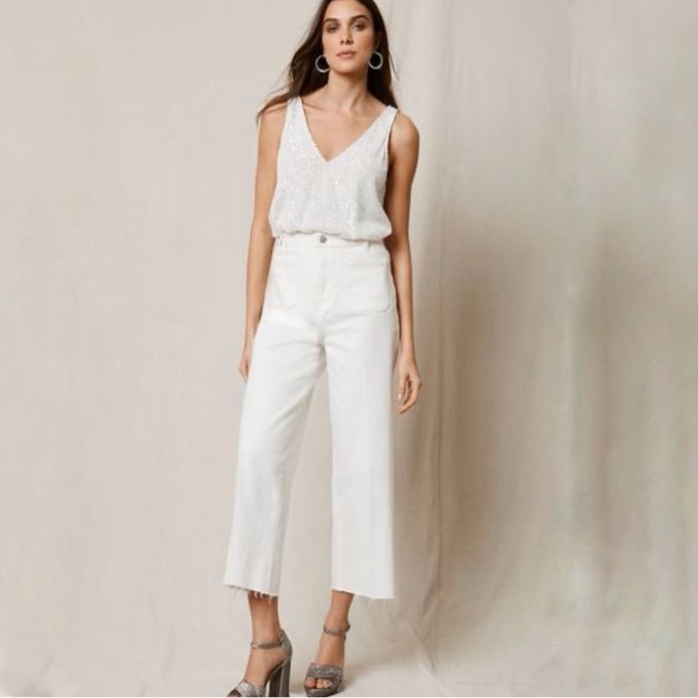 Mint Velvet Monroe White Crop Wide Jeans
